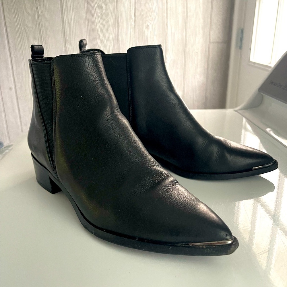 Marc Fisher black leather pointed toe ankle boots